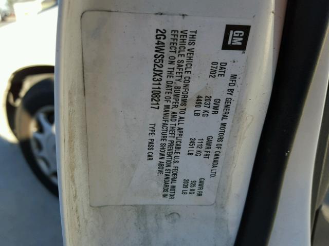 2G4WS52JX31108217 - 2003 BUICK CENTURY CU WHITE photo 10