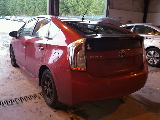 JTDKN3DU3C5439225 - 2012 TOYOTA PRIUS RED photo 3