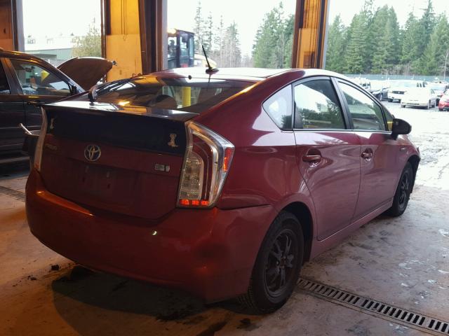 JTDKN3DU3C5439225 - 2012 TOYOTA PRIUS RED photo 4