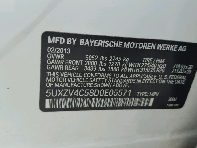 5UXZV4C58D0E05571 - 2013 BMW X5 XDRIVE3 WHITE photo 10