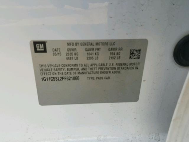 1G11C5SL2FF321066 - 2015 CHEVROLET MALIBU 1LT 白色 照片 10