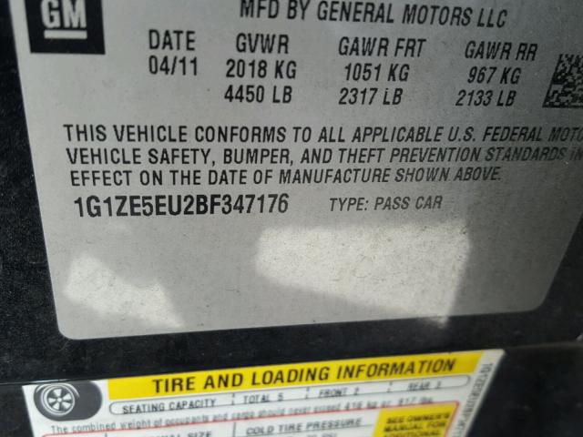 1G1ZE5EU2BF347176 - 2011 CHEVROLET MALIBU LTZ შავი ფოტო 10