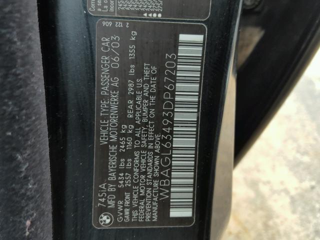 WBAGL63493DP67203 - 2003 BMW 745 I BLACK photo 10