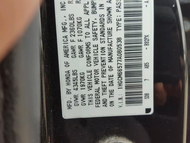 1HGCM66577A080538 - 2007 HONDA ACCORD EX BLACK photo 10