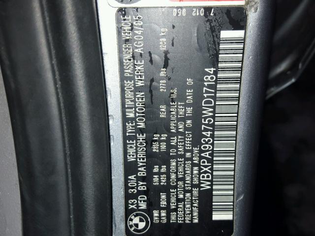 WBXPA93475WD17184 - 2005 BMW X3 3.0I SILVER photo 10