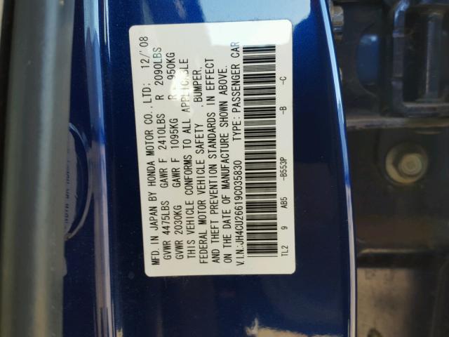 JH4CU26619C035830 - 2009 ACURA TSX BLUE photo 10