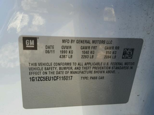 1G1ZC5EU1CF116017 - 2012 CHEVROLET MALIBU 1LT 白色 照片 10