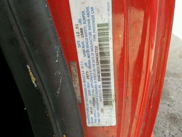 3VWCB21C32M432722 - 2002 VOLKSWAGEN NEW BEETLE 红色 照片 10