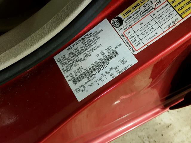 3FAFP07136R232157 - 2006 FORD FUSION SE RED photo 10