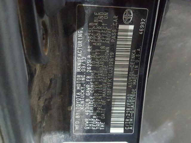 4T1BF1FK1EU312619 - 2014 TOYOTA CAMRY L BLACK photo 10