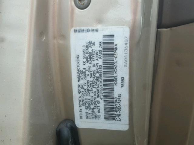 4T1BF22K3YU954453 - 2000 TOYOTA CAMRY LE GOLD photo 10