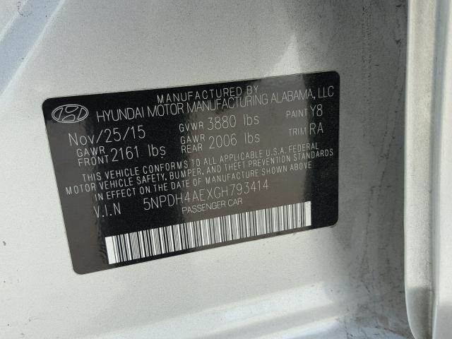 5NPDH4AEXGH793414 - 2016 HYUNDAI ELANTRA SE GRAY photo 10