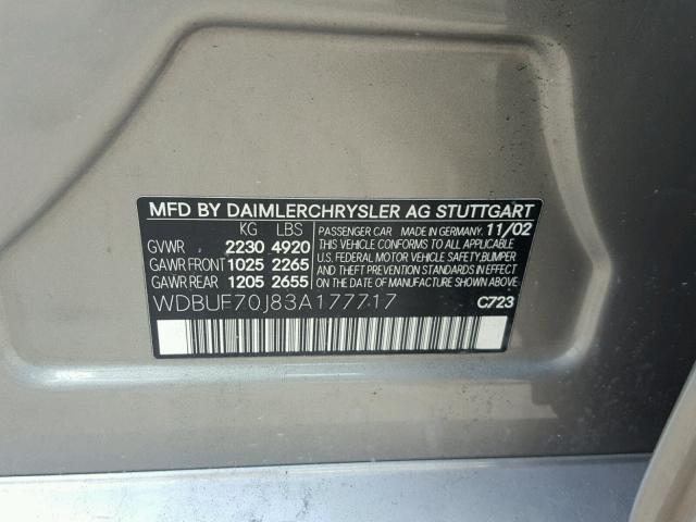 WDBUF70J83A177717 - 2003 MERCEDES-BENZ E 500 GRAY photo 10