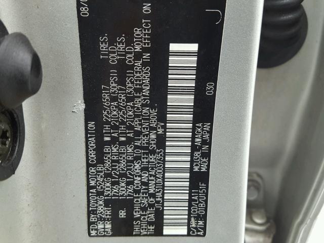 JTJHA31UX40037353 - 2004 LEXUS RX 330 SILVER photo 10