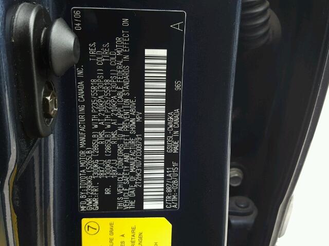 2T2HK31U77C009791 - 2007 LEXUS RX 350 BLUE photo 10