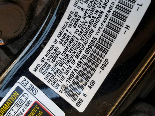 1HGFA16876L009085 - 2006 HONDA CIVIC EX შავი ფოტო 10