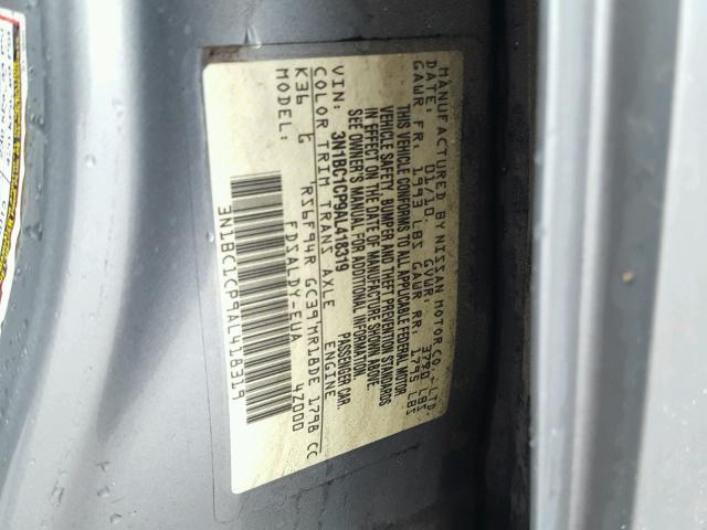 3N1BC1CP9AL418319 - 2010 NISSAN VERSA S GRAY photo 10