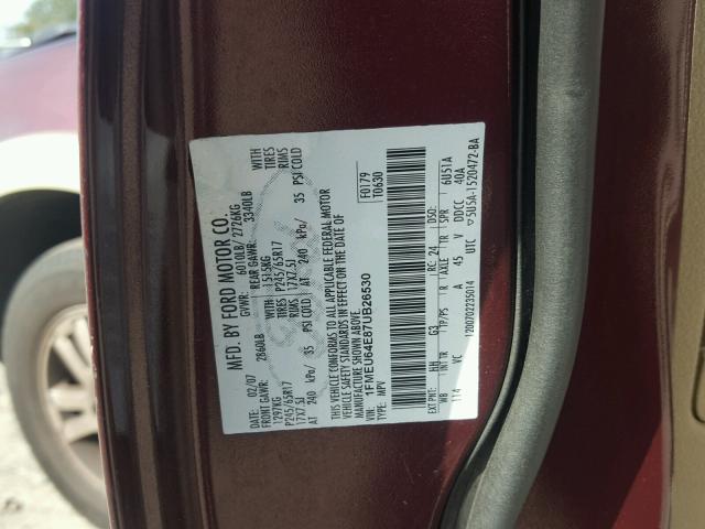 1FMEU64E87UB26530 - 2007 FORD EXPLORER E MAROON photo 10