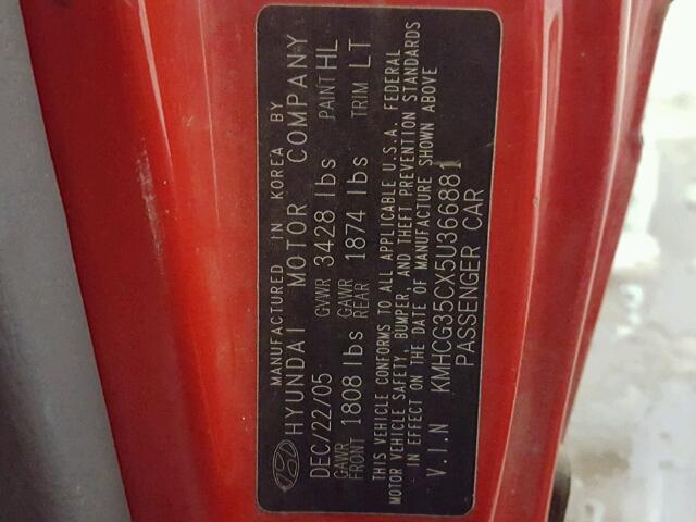 KMHCG35CX5U366881 - 2005 HYUNDAI ACCENT GS RED photo 10