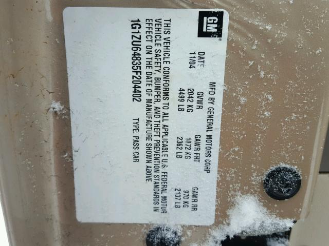 1G1ZU64835F204402 - 2005 CHEVROLET MALIBU MAX 金色 照片 10