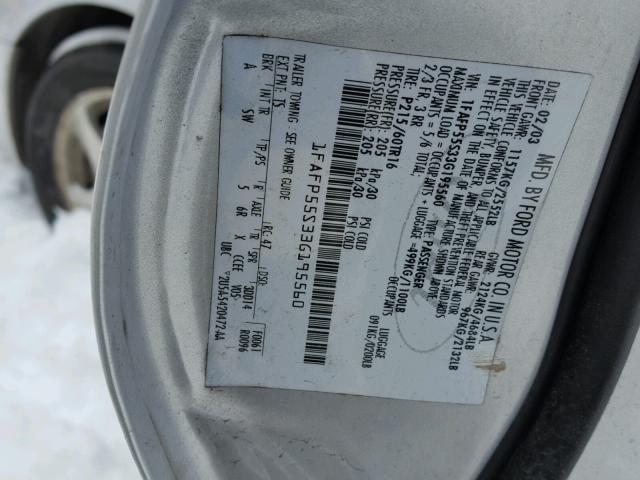 1FAFP55S33G195560 - 2003 FORD TAURUS SES SILVER photo 10