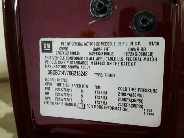 3GCEC14V76G213248 - 2006 CHEVROLET SILVERADO RED photo 10