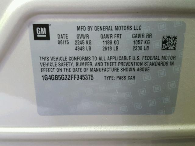 1G4GB5G32FF345375 - 2015 BUICK LACROSSE BEIGE photo 10