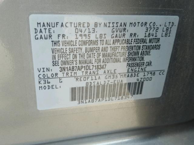 3N1AB7AP1DL718347 - 2013 NISSAN SENTRA S SILVER photo 10