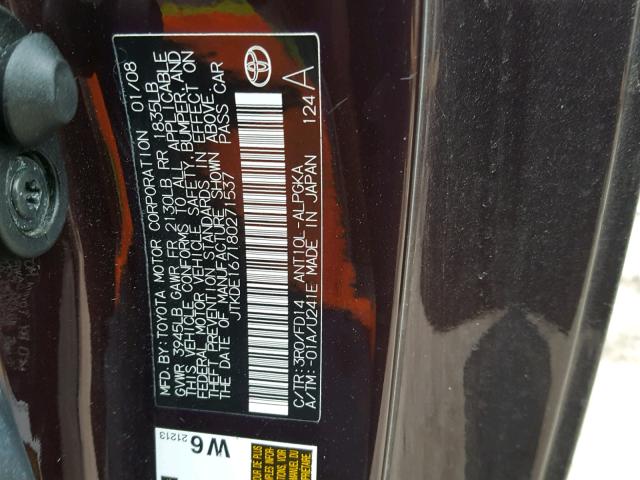 JTKDE167180271537 - 2008 TOYOTA SCION TC 紫色 照片 10