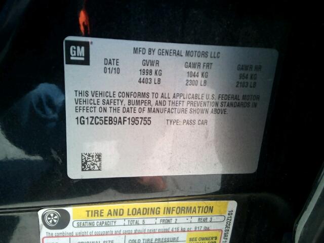 1G1ZC5EB9AF195755 - 2010 CHEVROLET MALIBU 1LT 黑色 照片 10