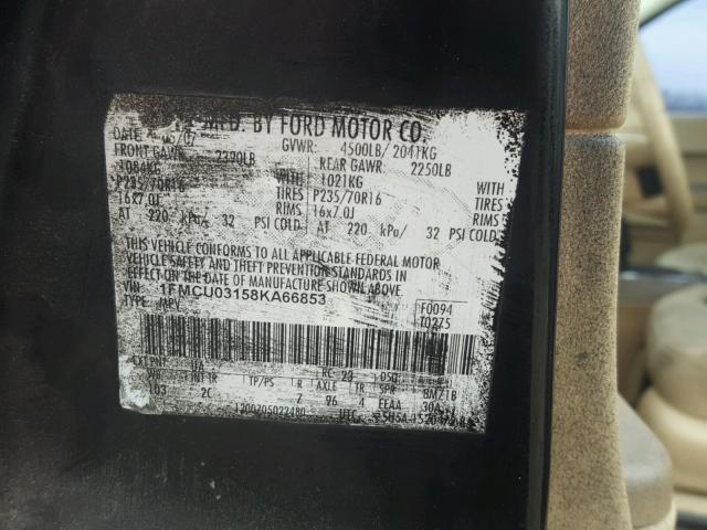 1FMCU03158KA66853 - 2008 FORD ESCAPE XLT BLACK photo 10