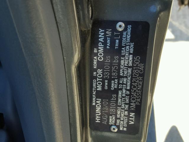 KMHCG45C42U281505 - 2002 HYUNDAI ACCENT GL GRAY photo 10