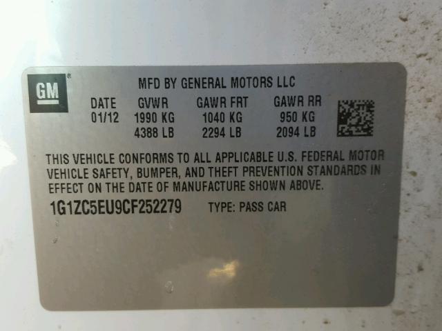 1G1ZC5EU9CF252279 - 2012 CHEVROLET MALIBU 1LT 白色 照片 10