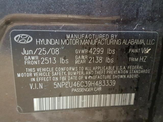 5NPEU46C39H483339 - 2009 HYUNDAI SONATA SE BLACK photo 10