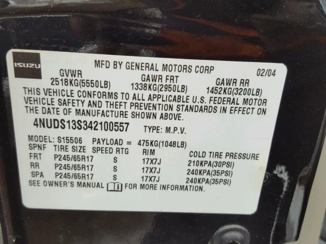 4NUDS13S342100557 - 2004 ISUZU ASCENDER S 黑色 照片 10