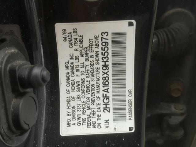 2HGFA168X9H355973 - 2009 HONDA CIVIC EX შავი ფოტო 10