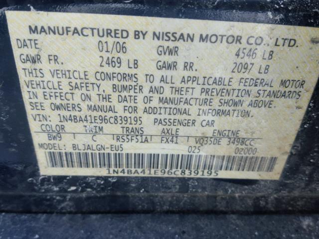 1N4BA41E96C839195 - 2006 NISSAN MAXIMA SE BLUE photo 10