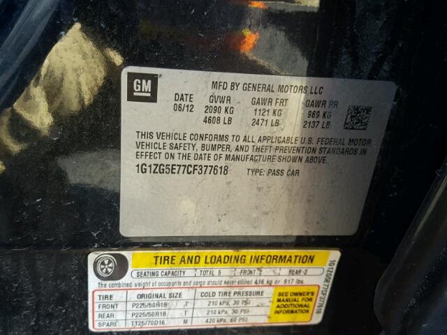 1G1ZG5E77CF377618 - 2012 CHEVROLET MALIBU LTZ 黑色 照片 10