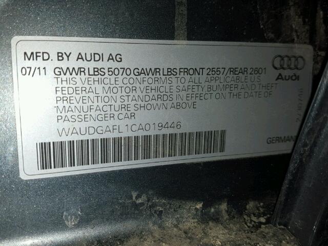 WAUDGAFL1CA019446 - 2012 AUDI S4 PREMIUM GRAY photo 10