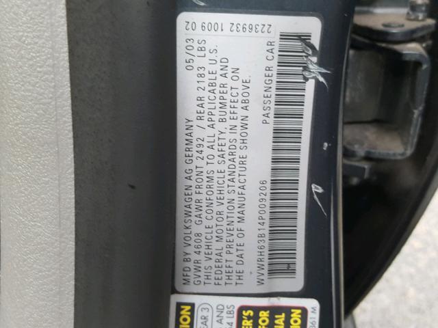 WVWRH63B14P009206 - 2004 VOLKSWAGEN PASSAT GLX 灰色 照片 10