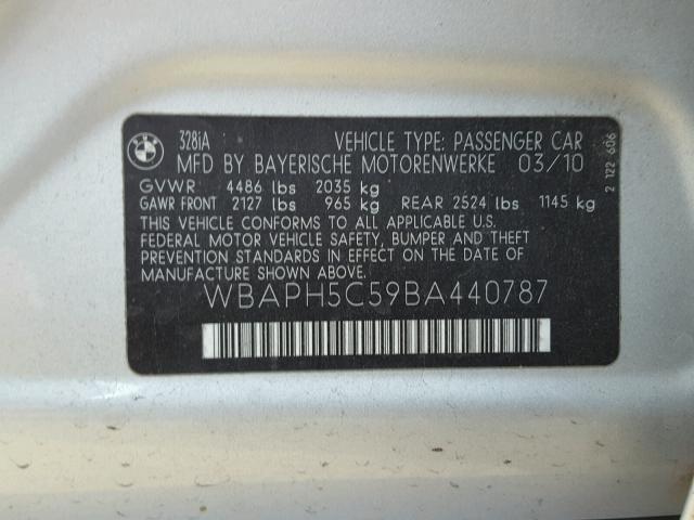 WBAPH5C59BA440787 - 2011 BMW 328 I SULE SILVER photo 10