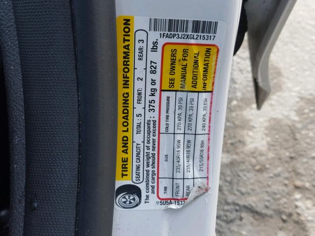 1FADP3J2XGL215317 - 2016 FORD FOCUS TITA WHITE photo 10