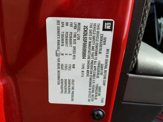 2CKDL63F666089884 - 2006 PONTIAC TORRENT RED photo 10