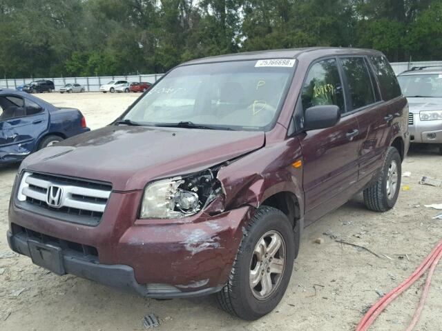 5FNYF281X7B019709 - 2007 HONDA PILOT LX BURGUNDY photo 2