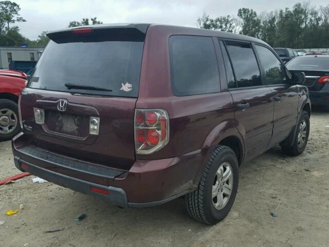 5FNYF281X7B019709 - 2007 HONDA PILOT LX BURGUNDY photo 4