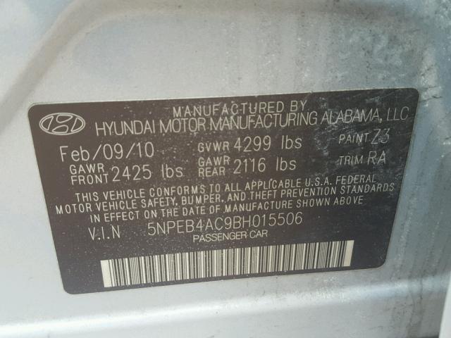 5NPEB4AC9BH015506 - 2011 HYUNDAI SONATA GLS BLUE photo 10