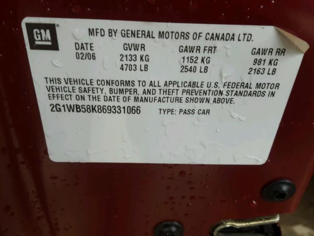 2G1WB58K869331066 - 2006 CHEVROLET IMPALA LS RED photo 10