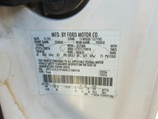 1FTWX31P46EC18019 - 2006 FORD F350 SRW S WHITE photo 10