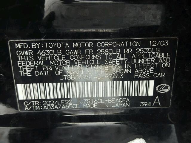 JT8BD69S140197463 - 2004 LEXUS GS 300 BLACK photo 10