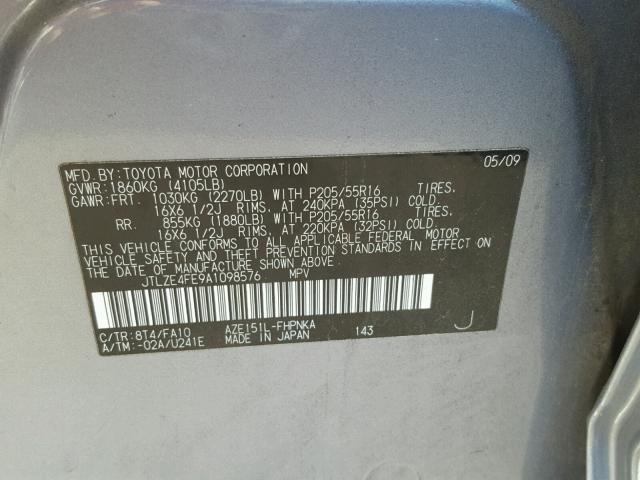 JTLZE4FE9A1098576 - 2010 TOYOTA SCION XB CHARCOAL photo 10